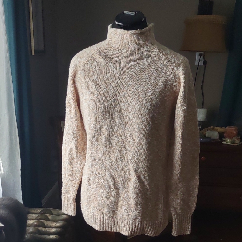 L.L. Bean Women's Beige Turtleneck Sweater 100% COTTON